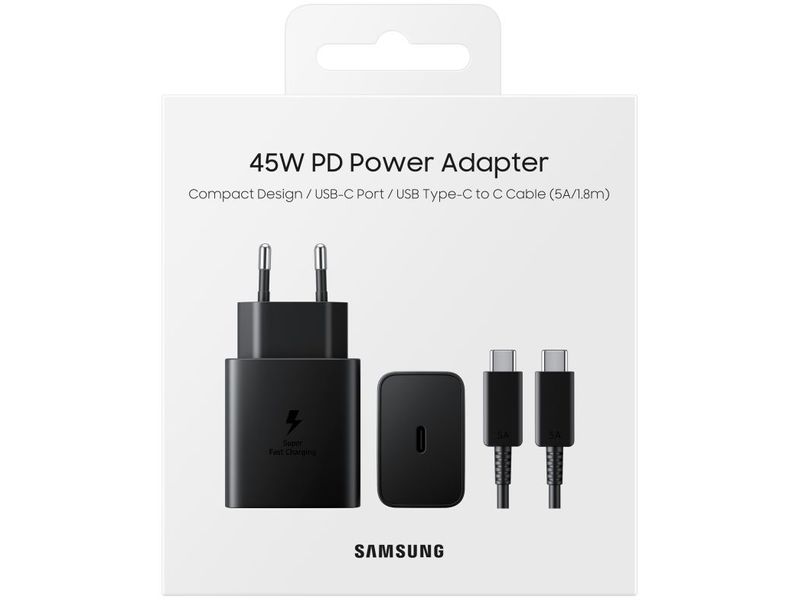 Samsung 45W PD Super Fast Charger + 1.8m C To C Cable (EP-T4510XBEGEU) - Black